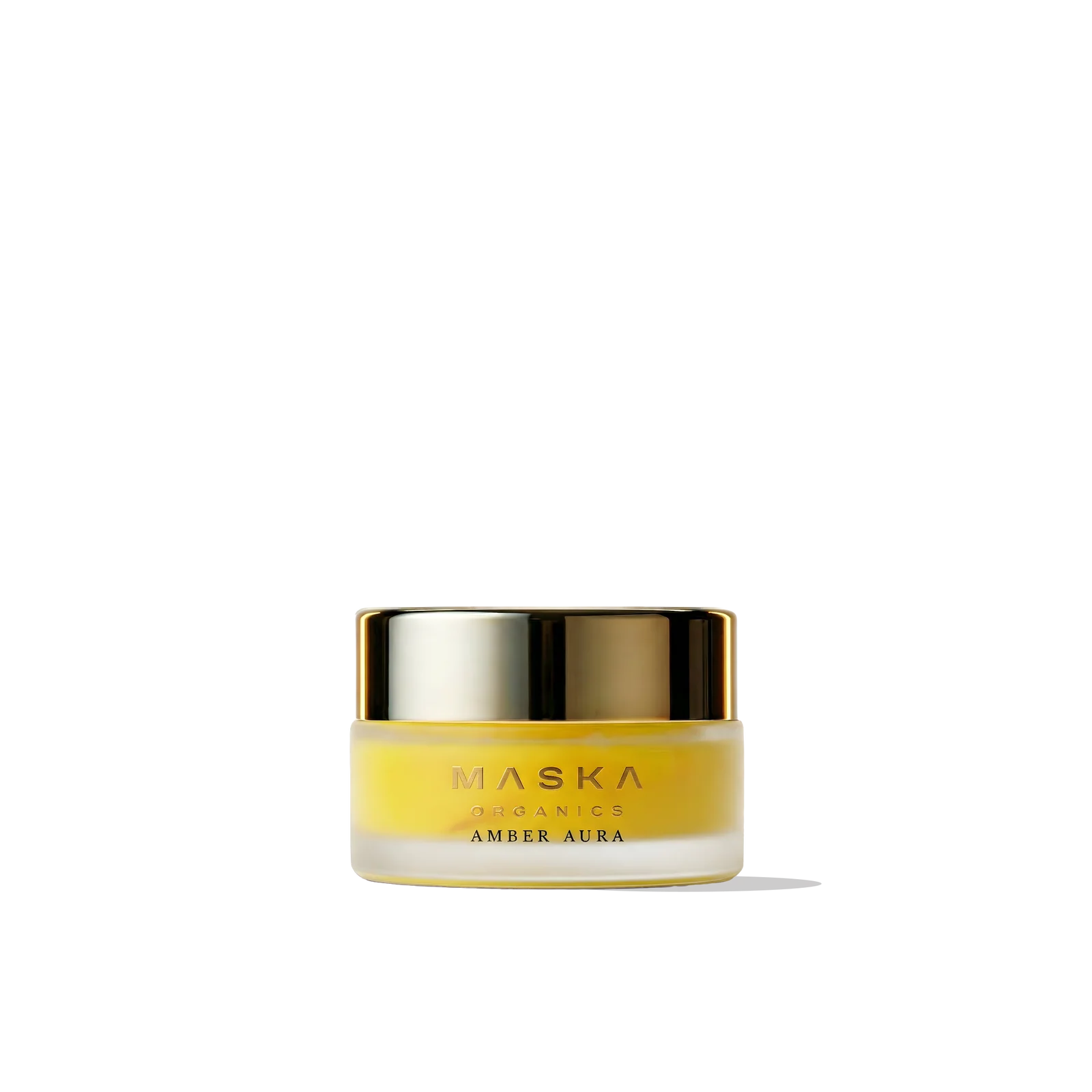 Maska Organics Krocus Kiss Radiance Face Gel Premiere Size — Ayurvedic water-based face gel with saffron and aloe vera, lightweight hydration gel for refreshed, radiant-looking skin, luxury frosted glass jar, transparent background